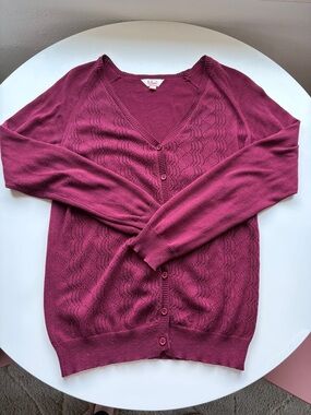 Modcloth Burgundy Pointelle V-Neck  Button-Up Cardigan Sweater, Like New!